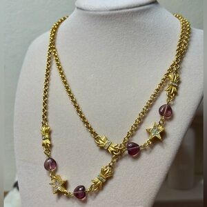 Kirks Folly Gold Tone Necklace with Purple Beads and Star Accents